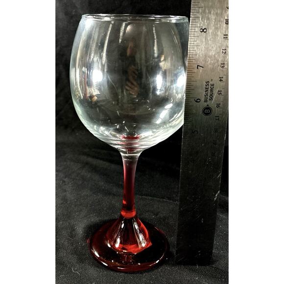 Hand Blown Wine Glass Ruby Red Stem Clear Bowl 8.25” Vintage Goblet - Picture 4 of 7